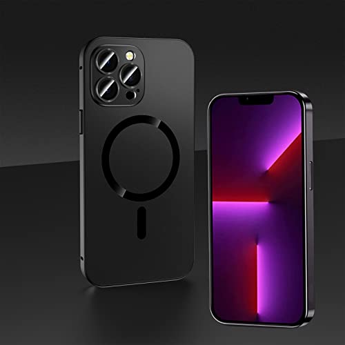 Magnetic Charging Aluminium Metal Bumper Matte Case Cover For Iphone, Metal Frame Magnetic Charging With Full Lens Protection For Iphone 12/13/14 (Black,For Iphone 14 Pro Max) #TOP22