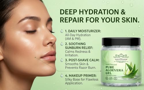 Image of Pure Aloe Vera Gel 200 gm | Face Skin Hair Gel for Men & Women, Herbal Moisturizing for Hydration & Scalp Care, Non-Sticky Formula for Glowing Skin (200 gm)