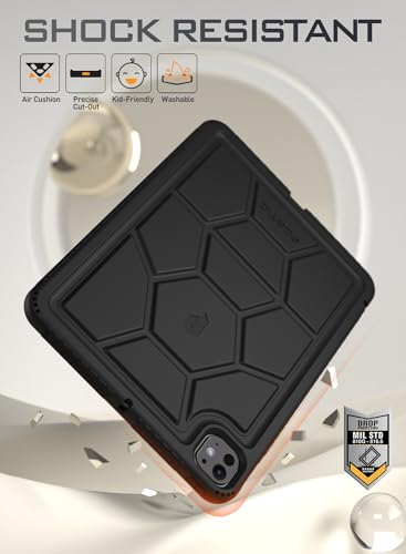 Poetic TurtleSkin Case for iPad Pro 11 inch 2024 M4 5th Generation Heavy Duty Shockproof Rugged Kids Friendly Drop Protection Silicone Cover Case, Black
