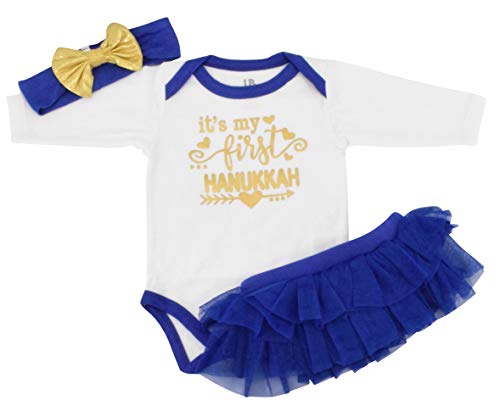 Unique Baby Girls 1st Hanukkah Layette Outfit Tutu Romper Headband (12 Months)