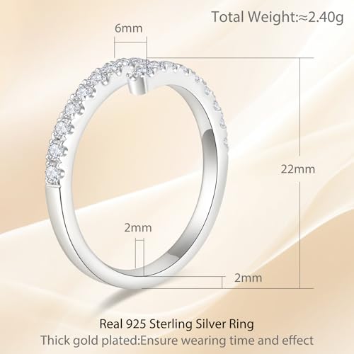 Moissanite Wedding Band Adjustable Open Twist for Women，D Color VVS1 Round Cut Diamond Eternity Ring S925 Sterling Silver with 18K White Gold Plated Stackable Gemstone Jewelry2