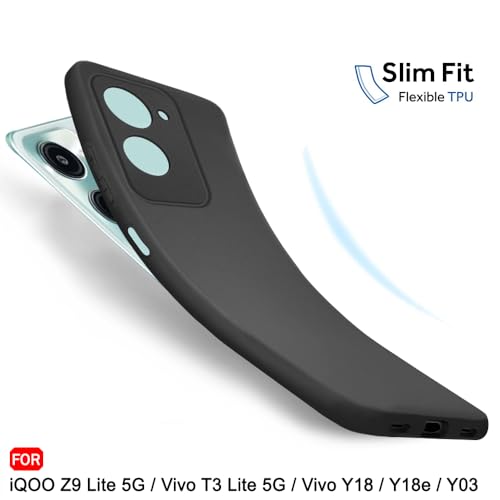 Image of TheGiftKart Sleek Back Cover Case for iQOO Z9 Lite /Vivo T3 Lite 5G / Y18 / Y18e / Y03 / Y28s / Y37 | Slim Fit Protective Design | Camera Protection Bump | Soft Matte Silicon Cover (Silicone, Black)