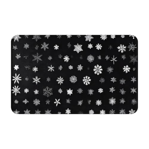 Black & White Big Snow Print Living Room Bathroom Kitchen Anti Slip and Absorbent Carpet, Indoor Entrance Door Muddy Floor Mat, Ultra Soft Washable Carpet 21x31.5 Inches