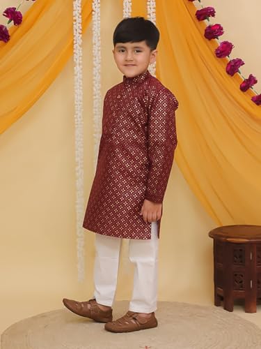 Image of AJ DEZINES Boys Cotton Full Sleeve Printed Kurta Pajama Set for Kids - Ethnic wear | Special Occasion & Traditional Outfit |Boys Kurta Pyjama Set - Regular Fit