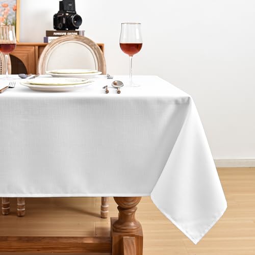 Fitable Faux Linen White Tablecloths for Rectangle Tables - 60 x 84 Inch - 6 Pack Fabric Textured Folding Table Clothes Faux Burlap 4 Ft Table Covers for Wedding, Party, Banquet, Birthday by Fitable - Image 3