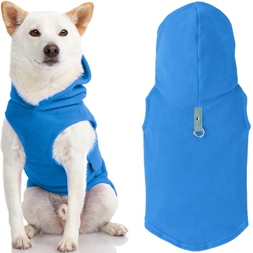 Gooby - Fleece Vest Hoodie, Small Dog Pull Over Hooded Fleece Jacket with Leash Ring, Blue, Small