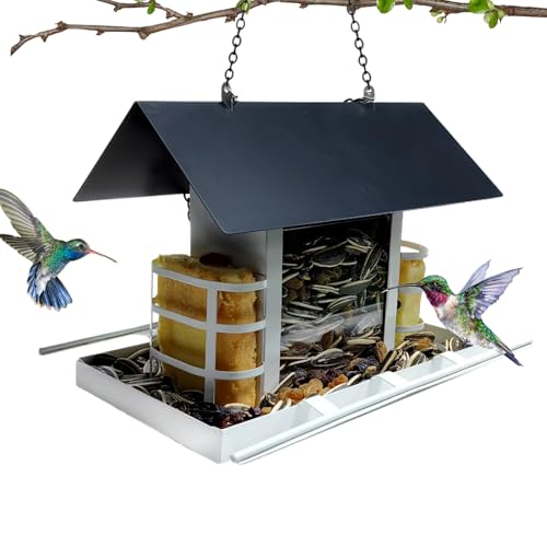 Outdoor Birdmaker - Weather Proof Hanging, Home Style Feeder, 360 Degree Seed Feeding Station | Container For Small Birds Like Chickadees Finches