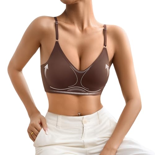Image of DEANGELMON Seamless Bra for Women Buttery Soft Wireless Everyday Basic Bras Comfortable V Neck Padded Sleeping Bralettes