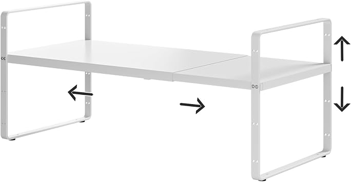 Expandable Cabinet Shelf Organizer, 16.5"27L, White | Stackable, Adjustable Height, For Cabinet, Countertop, Pantry & Cupboard, Spice Rack, 10.2" W x 9.6" H