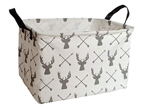 Image of HUAYEE Rectangle Deer Pattern Gift Basket Storage Bin Laundry Hamper Storage Organization Box Nursery Hamper for Clothes with Handles