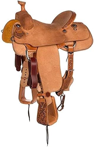 Western Horse Saddle Wade Tree A Fork Ranch Roping Work Handmade Tooled Carved Premium Leather Equestrian Trail Horse Saddle for Horse Riding Size: 10-18 inches Seat, OS223