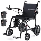 22 lbs Lightweight Electric Wheelchair, Carbon Fiber Wheelchair with Dual Batteries, Foldable Electric Wheelchair for Adults,Airline Approved, Electric Wheelchair for Home Use, Black