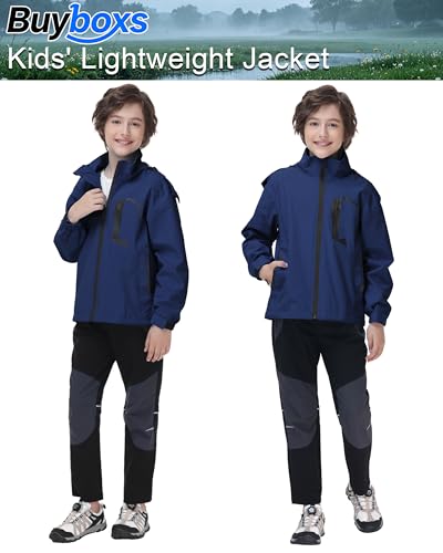 Image of Kids Rain Jacket Boys Girls Lightweight Raincoats Kids Outdoor Windbreaker Jackets with Detachable Hood
