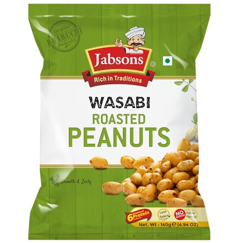 Jabsons Roasted Peanut Wasabi - 140gm | Jumbo Bharuchi Flavoured Peanuts | Premium Roasted Moongfali | Ready to eat healthy snacks | Anytime Snack | Gluten free | Wasabi Flavour