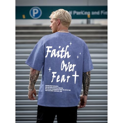 Christian Shirts for Men Faith Over Fear Acid Wash Tshirts Faith Religious Tees God Bible Verse Inspirational Tops4