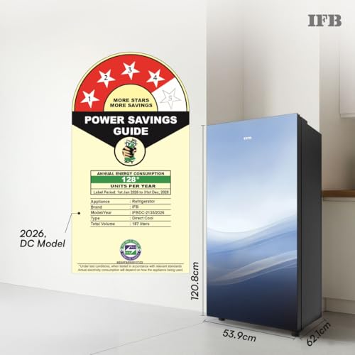 Image of IFB 187L 4 Star Advanced Inverter Direct-Cool Glass Finish Single Door Refrigerator with 30 Hrs Cooling Retention, Big Vegetable Box & 4 Year Super Warranty (2026, IFBDC-213DYOGE, Ocean Breeze)