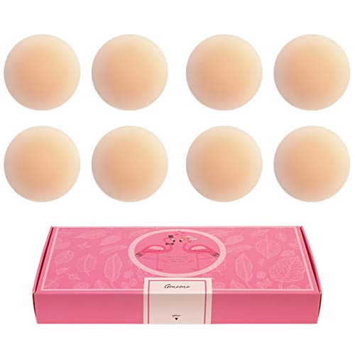 Gmumu® Ultra Dünne Damen Nippel Covers Wiederverwendbar und Selbstklebende Nippel Abdeckungen aus Silikon Aufkleber Nippelabdeckungen - Rund, 8cm (Beige, 4)