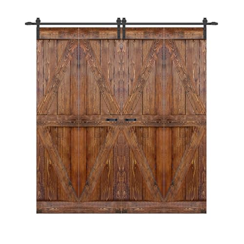 K Shape puerta plegable de madera maciza con acabado nogal, 60in x 84in (15in ancho x 84in alto x 4 paneles) con dos rieles de hardware de 3.3ft - Requiere ensamblaje miniatura 2