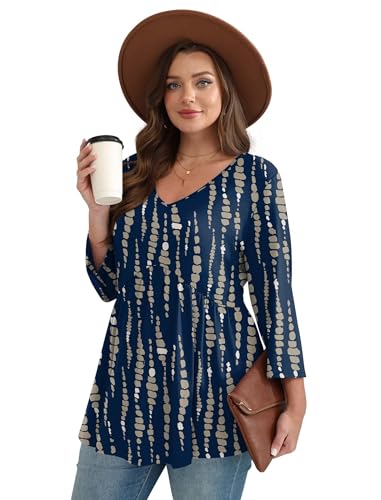 Image of OFEEFAN 3 /4 Length Sleeve Womens Tops 2026 Blouses for Women Dressy Casual Fashion Clothing V Neck Babydoll Tops Fall Outfits