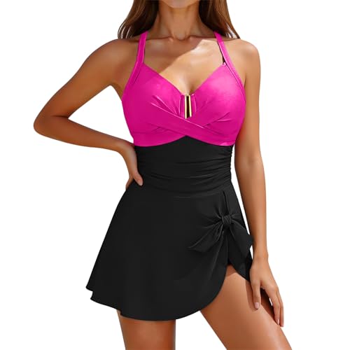 Badeanzug Damen Bauchweg Vintage Cut- Out Strandkleid Bikini- Set Alternative Formgebend Softcups Ohne Bügel Sportlich Chic Weiblich Attraktiv Outdoor Wellness Spa Besuch-5
