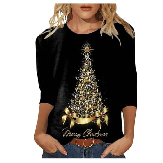 2024 Navidad Jersey Mujer Camiseta Manga Larga Sudaderas Cuello Redondo Navideños Impresión Elegante Invierno Fiesta Camisa Túnica Tops T-Shirt Original Xmas Suéter Blusa Christmas 2025