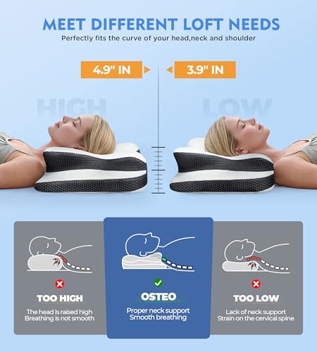 Image of Osteo Sustained Cervical Health Neck Pillow, Contour Zoned Design Ergonomic Pillow for Pain Relief, No-Temperature Affected Memory Foam Pillows, Cooling Pillow Support Side, Back, Stomach Sleeper