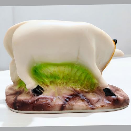 Figura artesanal de vaca y ternero de polvo de mármol 4.5 pulg miniatura 4