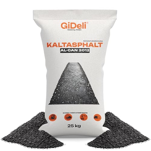 GiDeli Kaltasphalt 25kg - Gebrauchsfertig Asphalt Reparatur Rissfüller - mit einer Körnung von 0-8 mm - Bitumen Anstrich - Universell einsetzbar