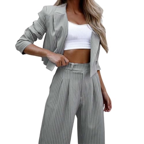 Womens Suits 2 Piece Set Striped Blazer Business Casual Short Lapel Blazer High Waisted Work Pants Business Suit