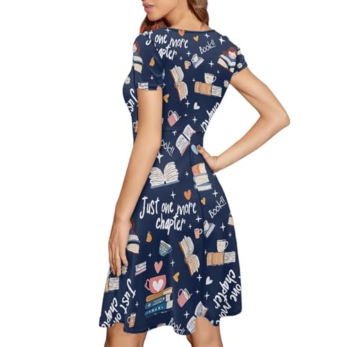 Image of POLERO Women Puffy Swing Elegant Party Midi Dresses Short Sleeve Round Neck A-Line Dress