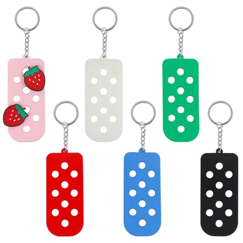 ASUNFO 6 Pcs Shoe Keychain Luggage Tag Hole Keychains Soft PVC Key Chain Ring 6 Colors