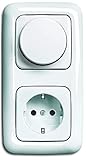 Typ 6523 U-102 LED Dimmer Komplett-Set BUSCH JÄGER, LED-Drehdimmer -alpinweiß- Reflex SI- 6523-U 102 (6523 U-102) 2 fach Rahmen inkl. Steckdose mit integriertem erhöhtem Berührungsschutz (Kinderschutz)
