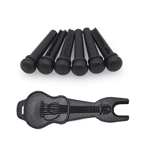Cheerock 6pcs Acoustic Guitar Bridge Pins, Ebony Wood Acoustic Guitar String Pins with Guitar Pin Puller, Bridge Pins Replacement Parts for Acoustic Guitar