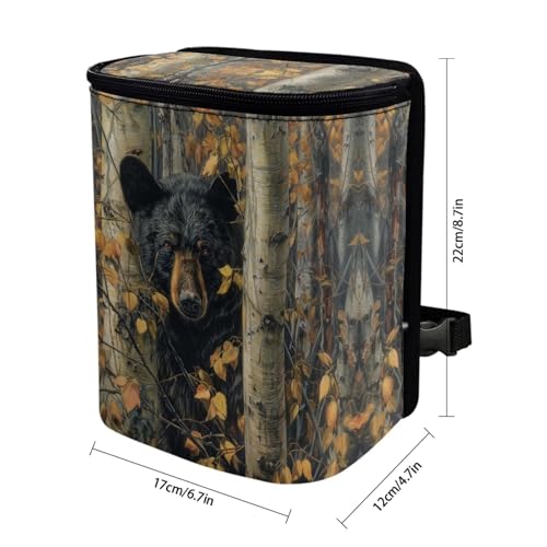 Image of Talayituse Bear Hunting Camo Print Car Trash Can with Lid, Leak Proof Auto Trash Bag Hanging Vehicle Garbage Can Multipurpose Storage Container for Back Seat Road Trip