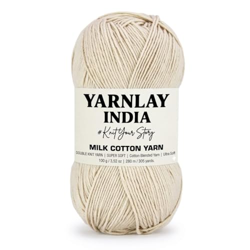 Image of Yarnlay 3 Ply Soft Milk Cotton Yarn for Crochet Knitting, Amigurumi, Punch Needle .DIY Crafts, Summer Wear,Flowers Toys & Cushion Covers 100g (250m) (Shade 26: Skin)
