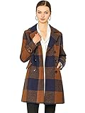 Allegra K Women's Buffalo Checks Double Breasted Notched Lapel Winter Long Plaid Trench Coat X-Large Brown