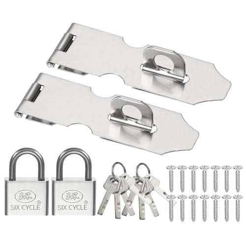 Image of PATIKIL Door Lock Hasp Latch 3.9 Inch,2 Set Stainless Steel Safety Hasp Lock Clasp Hinge Packlock(40mm) with Screws /Key for Door Gate Cabinet Closet, Silver