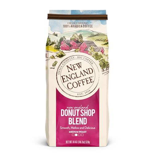 Image of New England Coffee Donut Shop Blend Medium Roast Ground Coffee, 18oz Bag (Pack of 1)