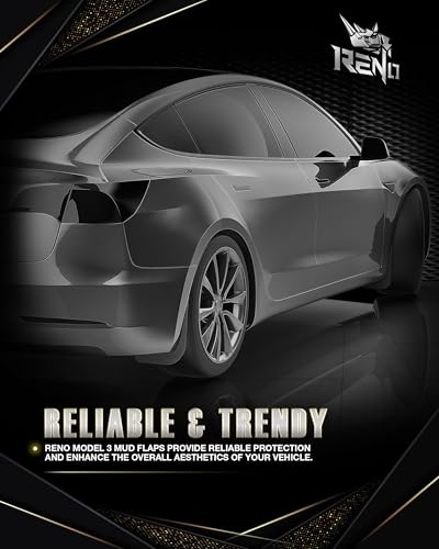 Image of RENO Model 3 Mud Flaps, Mud Guards Sides Splash Guards Driver + Passenger Side Vehicle Sediment Protection Compatible with 2018-2025 Model 3 (Front + Rear, 4pcs)