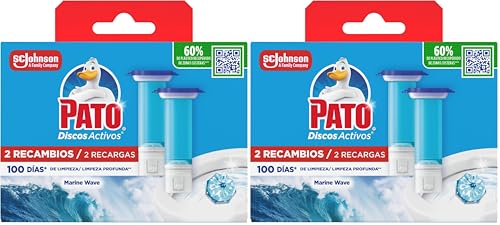Pato Discos Activos WC Marine, Limpia, Refresca y Perfuma el Inodoro, Eficacia 360°, 2 Recambios : 12 discos (Paquete de 2)