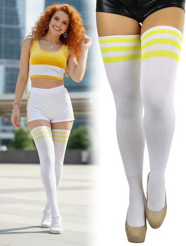 Image of ToBeInStyle Women's Heavyweight Knit Thigh High Long Socks w /Contrast 3 Stripe Top Band