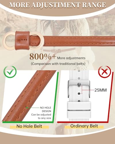 AWAYTR 4 Pack Women Skinny Belt - No Hole Fashion Thin Waist Belt for Dress Jeans Coats with Gold Buckle3