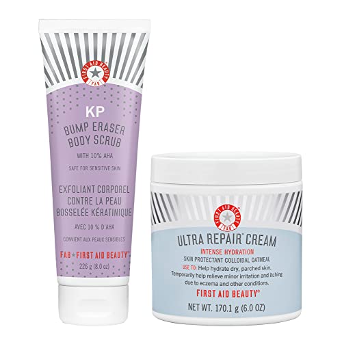 First Aid Beauty Bundle: KP Bump Eraser Body Scrub with 10% AHA – 226 g – and Ultra Repair Cream Intense Hydration Moisturiser – 170 g