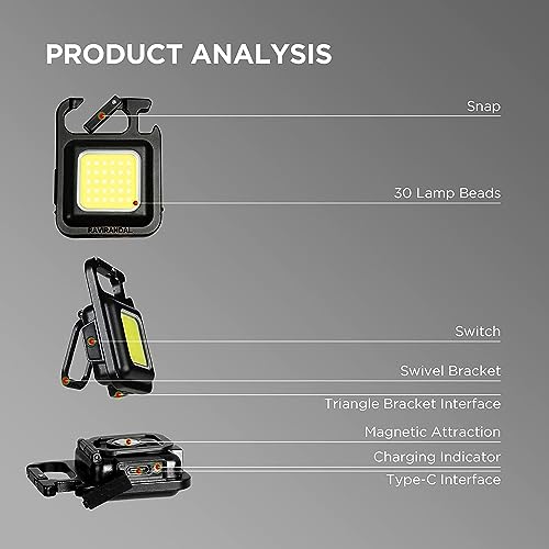 Image of LED Mini COB Flashlights High Lumens Bright Light Keychain Flashlight Portable USB Rechargeable Light 3 Light Modes with Folding Bracket,Bottle Opener for Fishing Walking Camping