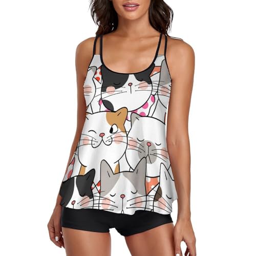 Bikini avec short et robe de plage imprimé chat pour vos vacances et journées piscine