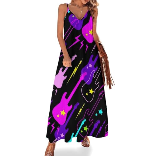 Robe longue pour femme ete guitare coloree, exprimez votre liberte en robe maxi de plage
