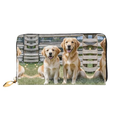 Portefeuille Golden Retriever en cuir pour femme avec grand porte-cartes
