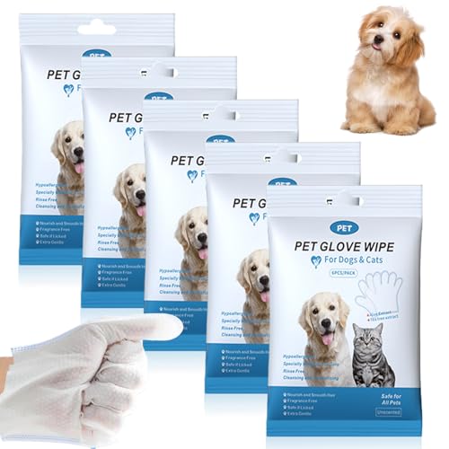 30 toallitas para mascotas para perros y gatos, guantes de lavado desechables para baño y aseo, Pet Gants de Nettoyage Mascotas Toallitas desodorizantes para patas, pelaje, cara, orejas, glúteos y