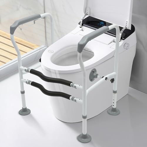 Toilet Safety Rails, Stand Alone Toilet Rail, Toilet Safety Rails, Adjustable Toilet Safety Frame & Rails, Toilet Safety Rail for Elderly Adults, Toilet Handles for Seniors, Toilet Bars for Elderly