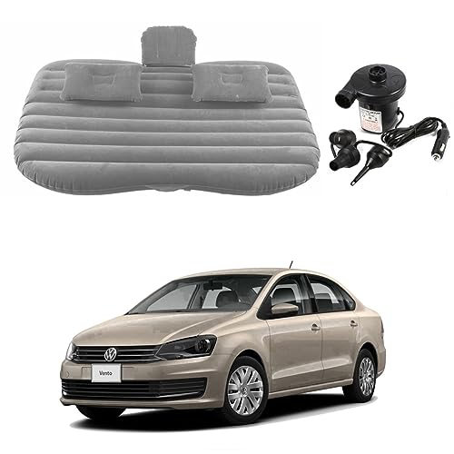 Image of Oshotto Multifunctional Car Travel Bed Mattress with Two Air Pillows, Car Air Pump Compatible with Volkswagen Vento (Grey)